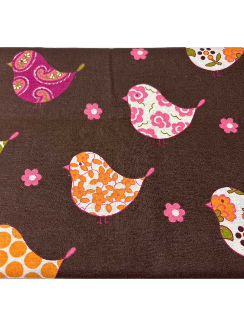 Bird-Themed Cotton Fabric 1/2 yard x 45" Brown Colorful Floral Birds